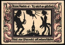 Moneta di emergenza Glauchau 1921, 1/2 marco, scena a forbice con chiesa e personaggi, Sta 