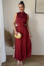 NWT ZARA Satin Effect Cut-out Midi Dress Terracotta 2842/945 Size L