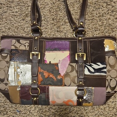 Coach Patchwork Tote Bag Zip Top Multicolor Brown Leather Double Handles-Read!!