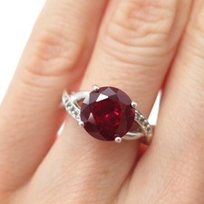 925 Sterling Silver Round-Cut Lab-Created Ruby  White Topaz Ring Size 5