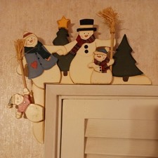 Holiday Set/2 Wooden Door Corner Decorations , Santa with Reindeer  Snowmen