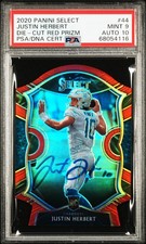 2020 Panini Select Die-Cut Red Prizm Justin Herbert  RC AUTO PSA 9 AUTO 10