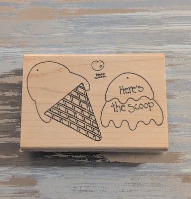 Vtg 1997 Ice Cream Cone Stamp - ''Here's The Scoop'' - Wood Mounted Stamp - New