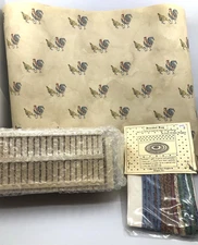 Vintage Doll House Decor Rooster Wallpaper, Wooden Picket Fence, Braided Rug Kit