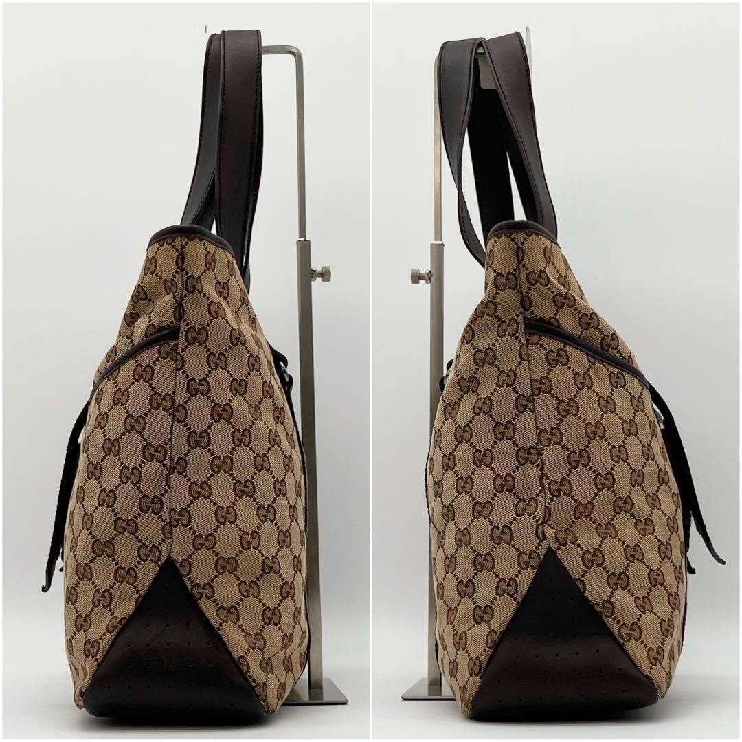 GUCCI Vintage GG Canvas Tote Bag Leather Brown Unisex A4 Authentic thumbnail 4