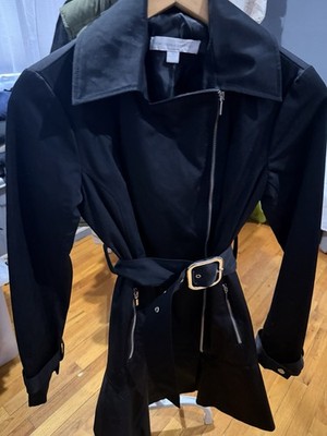 New York & Company Black Belted Zipper Trench Coat XS Women
