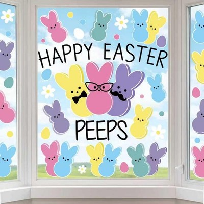6 Pcs Easter Window Clings,Colorful Bunny Rabbit Window Stickers Decals Doubl...