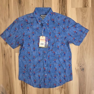 RSVLTS Marvel Spider-Man The Meme KUNUFLEX Button-Down Short Sleeve Shirt M