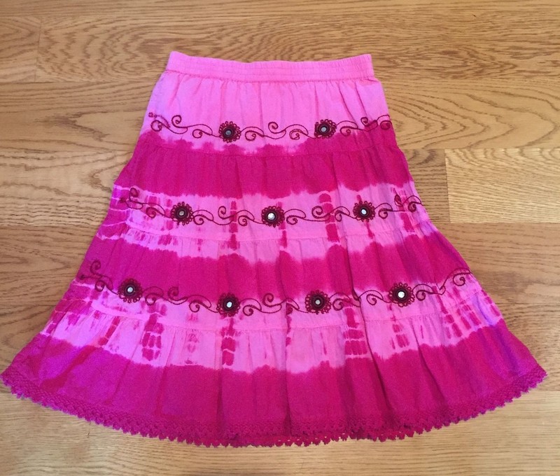 XHILARATION Kids Girls Pink Striped Floral Boho Embroidered Skirt Size Small S