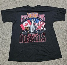 New Jersey Devils 1995 NHL Hockey Stanley Cup Champs Starter Black Shirt USA XL