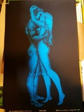 BLUE LOVE VINTAGE 1969 CARESS BLACKLIGHT HEADSHOP POSTER By HOUSTON -NICE!