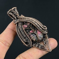 Rhodonite Gemstone Copper Wire Wrapped Women Gift Pendant Jewelry LC-192