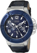 Guess Rigor Gents Watch with Blue Dial & Blue Leather Strap W0040G7