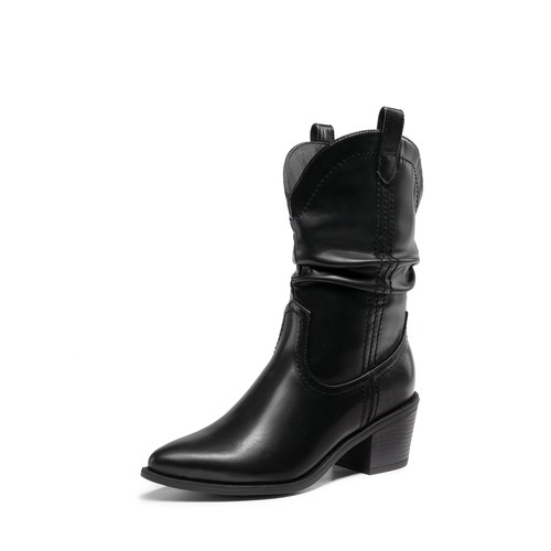 Women Cowboy Cowgirl Western Boots Pointed Toe Pull On Mid Calf Riding Boots - Picture 6 of 21