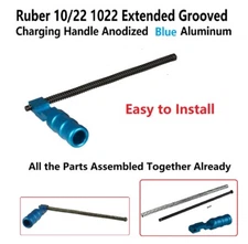 Ruger 1022 10-22 Extended Grooved Round Charging Handle Blue Anodized Aluminum
