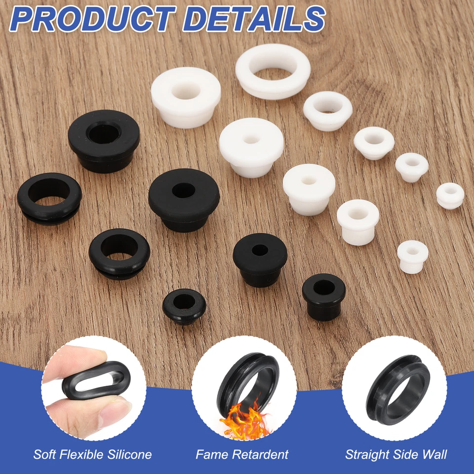 7 Pcs 1-1/2"(32mm) ID., 1-1/4"(38mm)Drill Hole Silicone Rubber Grommets, Black Foto 3 de 4