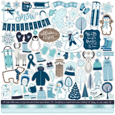 (1) 12x12 Sheet of Echo Park Paper WINTER MAGIC Scrapbook Element Stickers