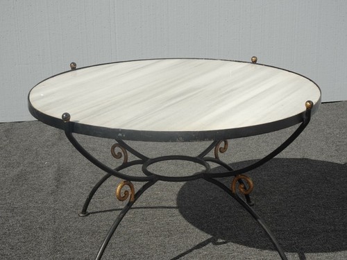 Vintage Spanish Style Wrought Iron w White & Gray Marble Top Coffee Table - Picture 7 of 12