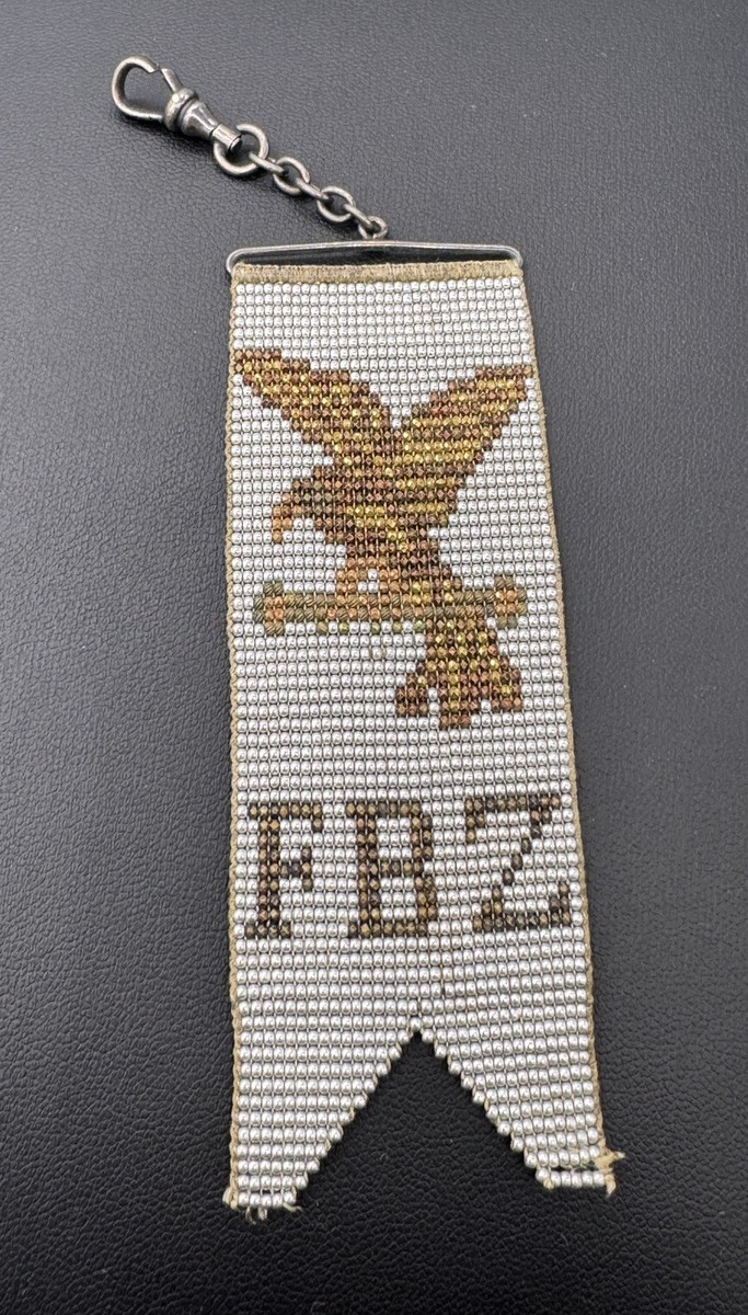 Antique Pocket Watch Fob Beaded Eagle Patriotic - FBZ - Native American??