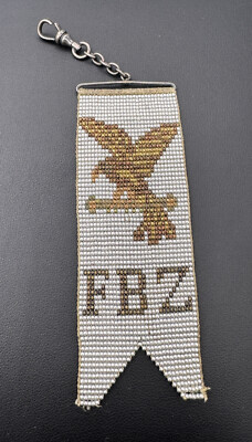 Antique Pocket Watch Fob Beaded Eagle Patriotic - FBZ - Native American??