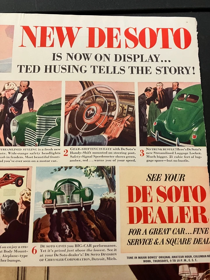 Verde 1939 DeSoto "Ted Husing conta a história" - Anúncio impresso vintage / arte de parede - Imagem 3 de 4