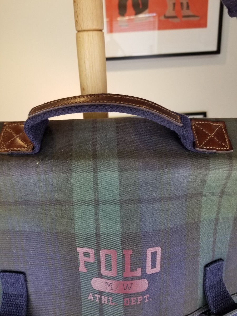 VINTAGE 90' RALPH LAUREN POLO GREEN CHECK CROSS BAG SZ 19' X 10' X