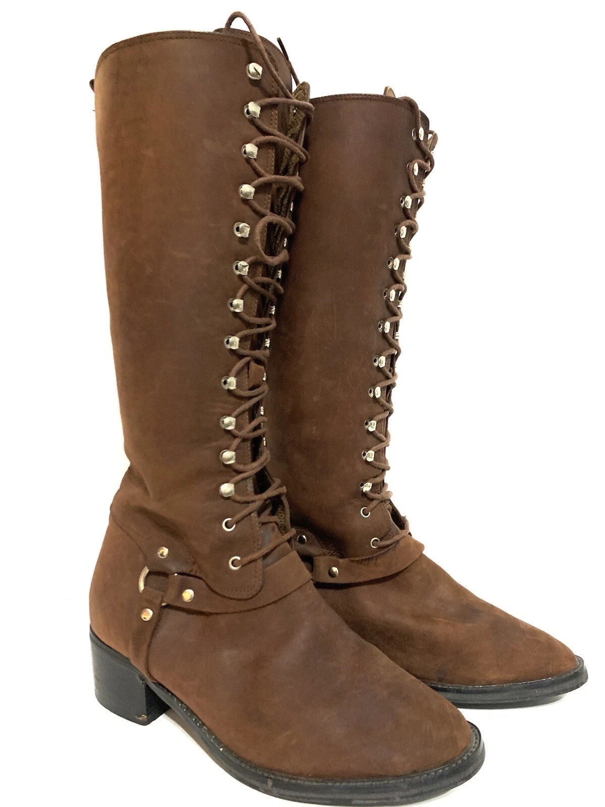 TOGETHER Back Guard Brown Leather Lace Up Boots Women Sz 8.5 B Riding Shoes