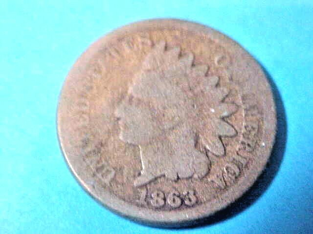 US COINS 1863 CN VG Indian Head Cent Key Date Civil War Era Penny Antique S707
