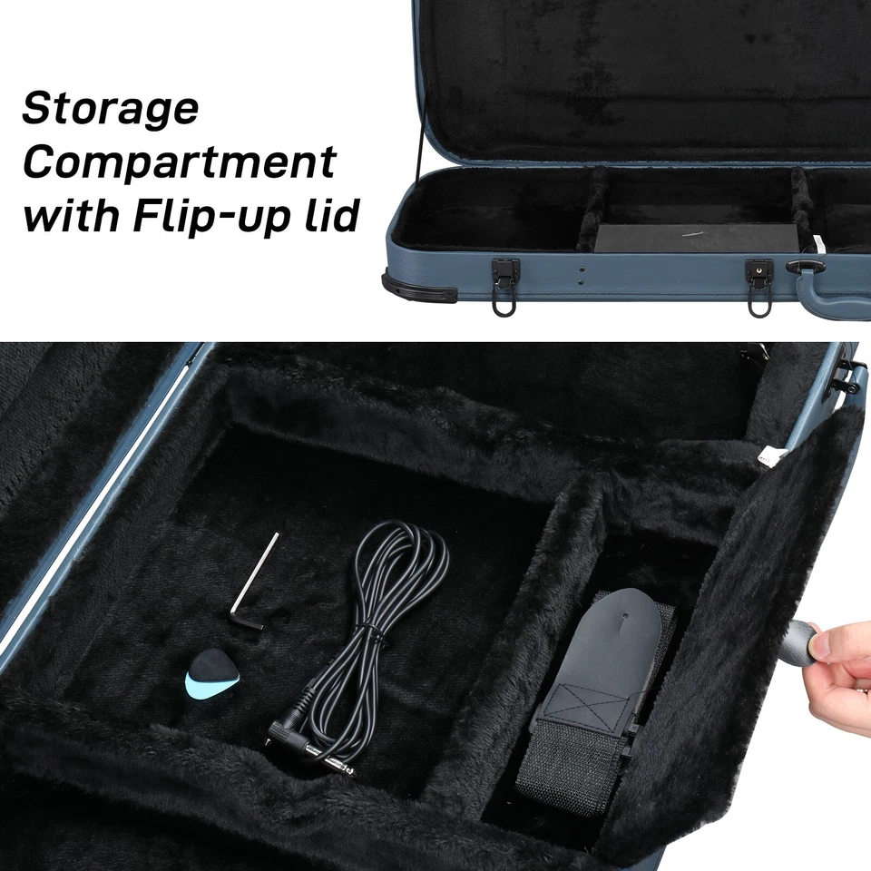 Estuche rígido de madera para guitarra eléctrica con cuero PU azul para Strats y Telescopios Foto 4 de 4