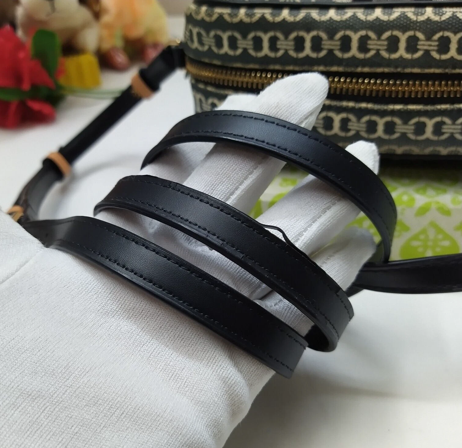 Borsa a tracolla Tory Burch Gemini Link in tela nera mini borsa a righe con cerniera