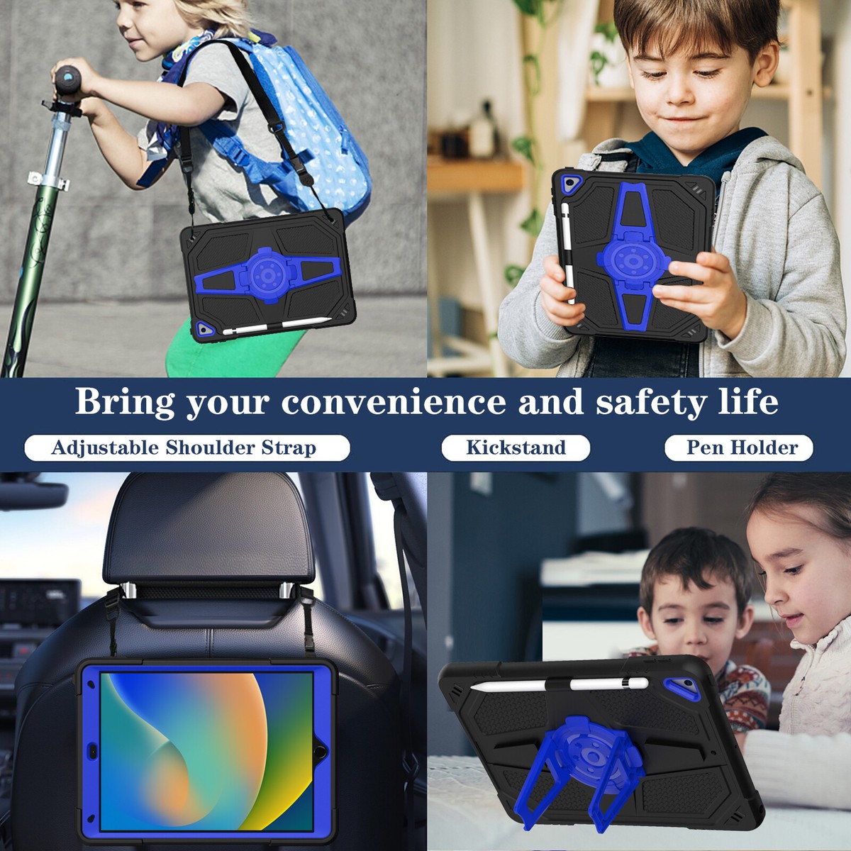 For iPad 10th/9th/8th/7th Gen Pencil Holder Case Kids Friendly