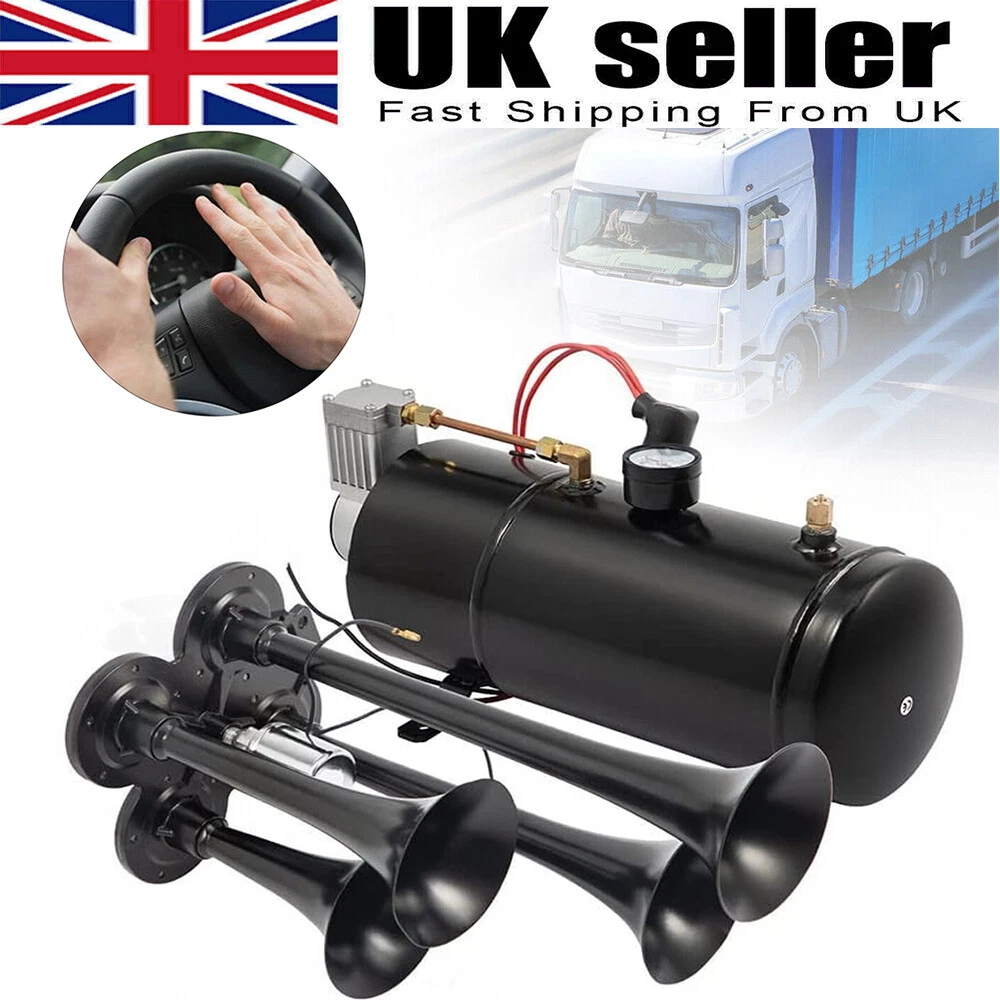 Air Horn Truck Train Horns Kit 12 Volt with 5L Air Compressor 4 Trumpet  150db