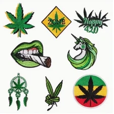 Weed Cannabis Marijuana Rasta Hippie Embroidered Iron-on/Sew-on Patches for DIY