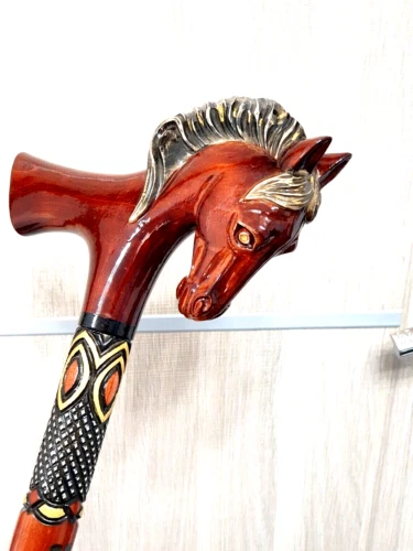 Bastón cabeza caballo hecho a mano madera tallada caballo caminar bastón, amante del caballo gi Foto 3 de 4