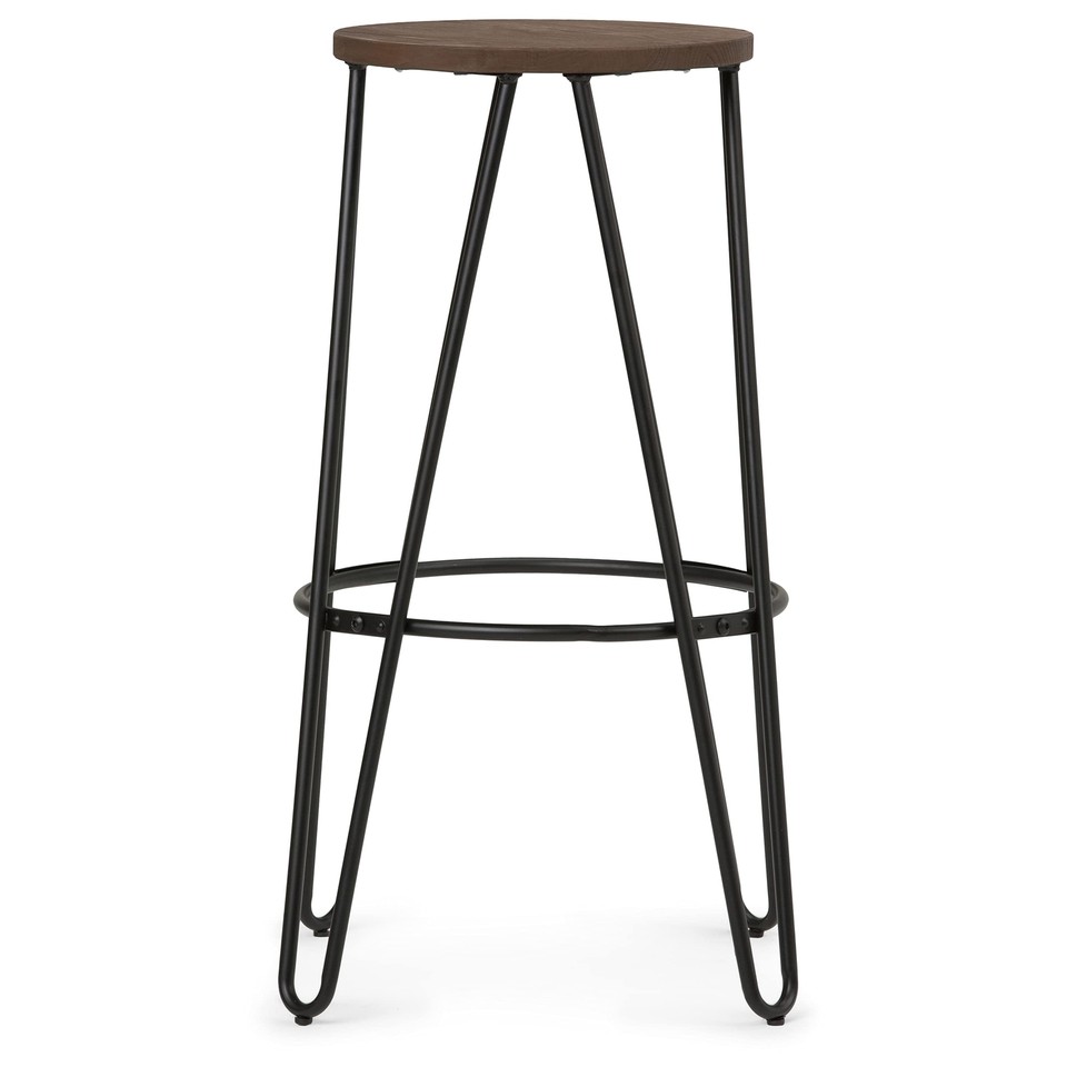 Simeon 30 Inch Bar Stool Cocoa Brown And Black Metal And Elm Wood Round
