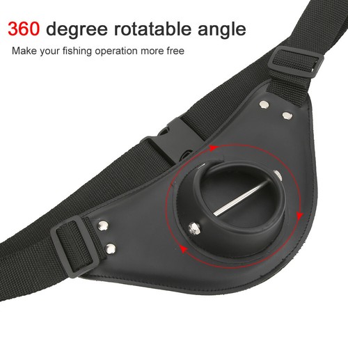 PU Leather Black Adjustable Rotatable Fishing Fighting Waist Belt Rod Pole - Picture 5 of 12