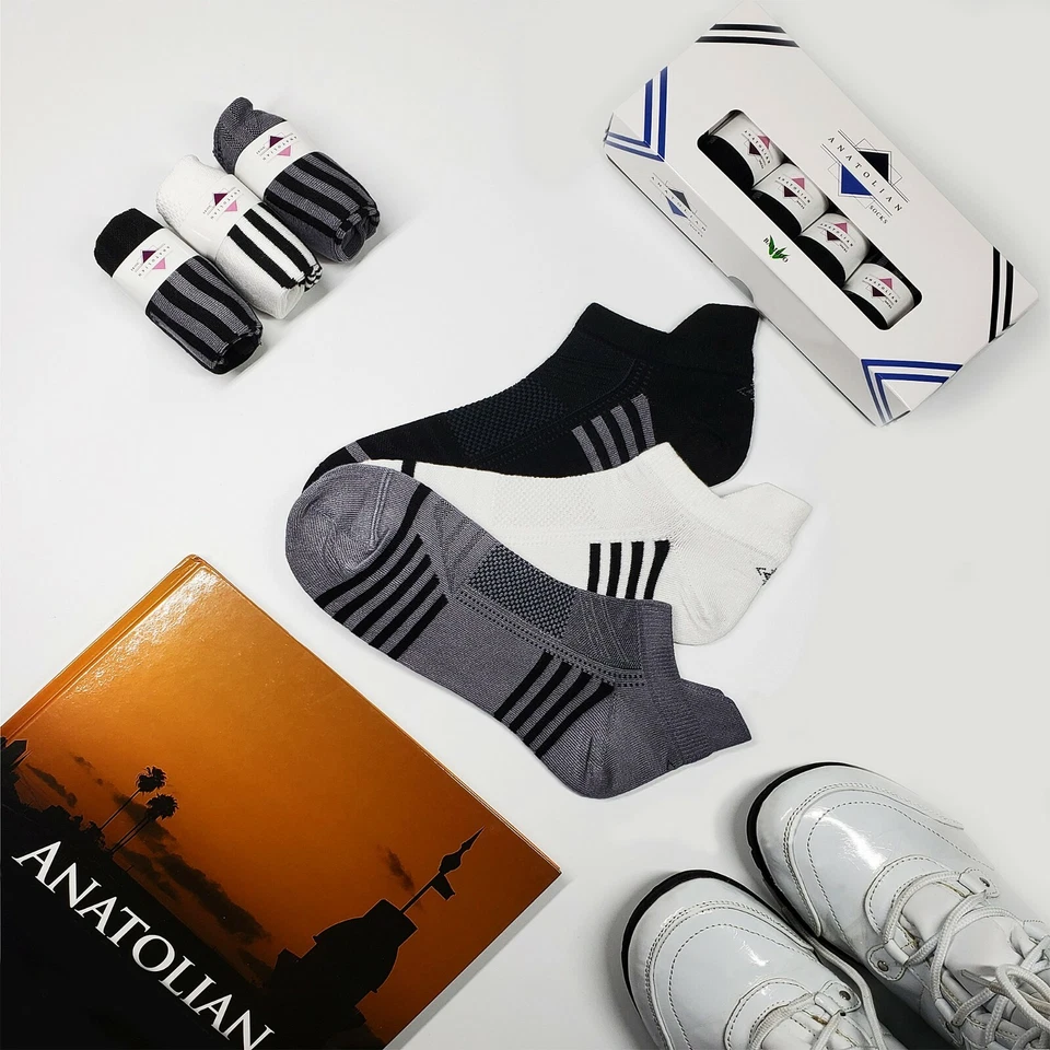 Calcetines tobilleros de bambú para hombre con lengüeta en el talón corte bajo fino rendimiento deportivo 6 pares Foto 2 de 2