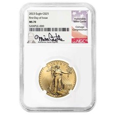 2023 $25 1/2-oz American Gold Eagle NGC MS70 FDI Mike Castle Flag Label