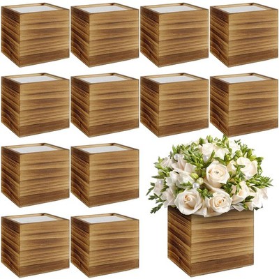 12 Set 4 Inch Wooden Planter Flower Square vases for Centerpiece Rustic Cube ...
