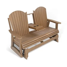 Poly Lumber Patio Glider with Foldable Cup Holders, Brown, 3-Seat