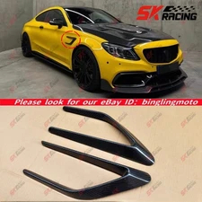 Fender Side Air Canards Fins For Benz C63 AMG S 15-21 Carbon Fiber/Glossy Black