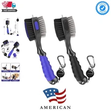 2 Pack Golf Club Brushes and Groove Cleaner 2 ft Retractable Zipline Carabine...
