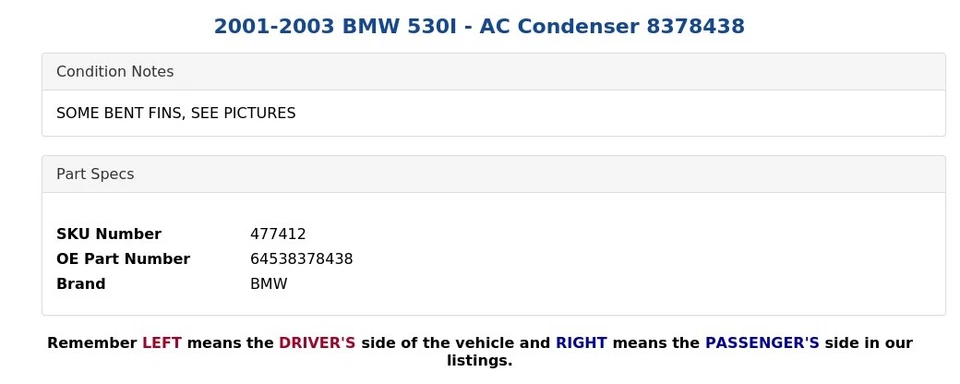 2001-2003 BMW 530I - AC Condenser 8378438 - Image 4 of 4