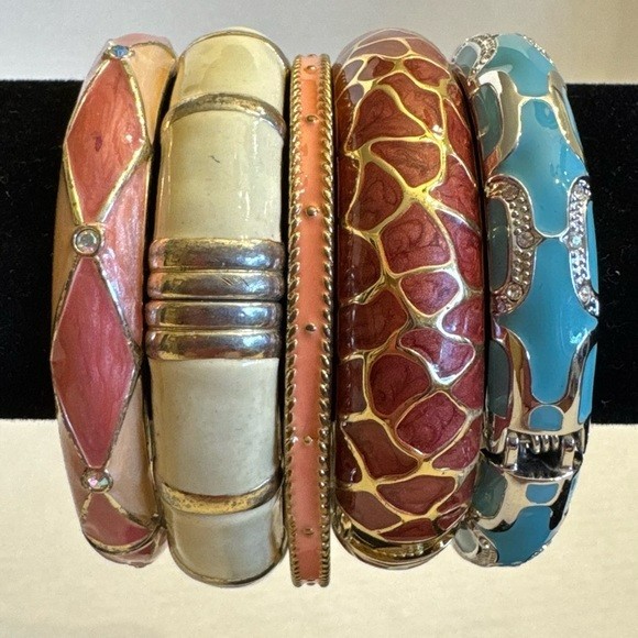 Vintage Cuff Bangle Bracelet Braclets Set Enamel … - image 11