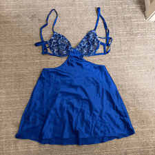 Victorias Secret Royal Blue Lace Butterfly Low Cut Demi Satin Slip Medium NWT