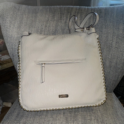 Jessica Simpson Large White Shoulder Bag Studded Animal Print Gold Zip + Magnet