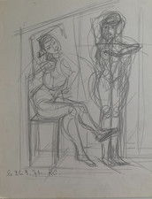 ROBERT CALIX (1919-2008) ORIGINAL WORK CUBIST NUDE SCENE SIGNED (28)