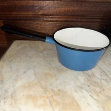 Vintage Huta Silesia Poland Blue/Black Enamel Steel Sauce Pan/Pot # 16