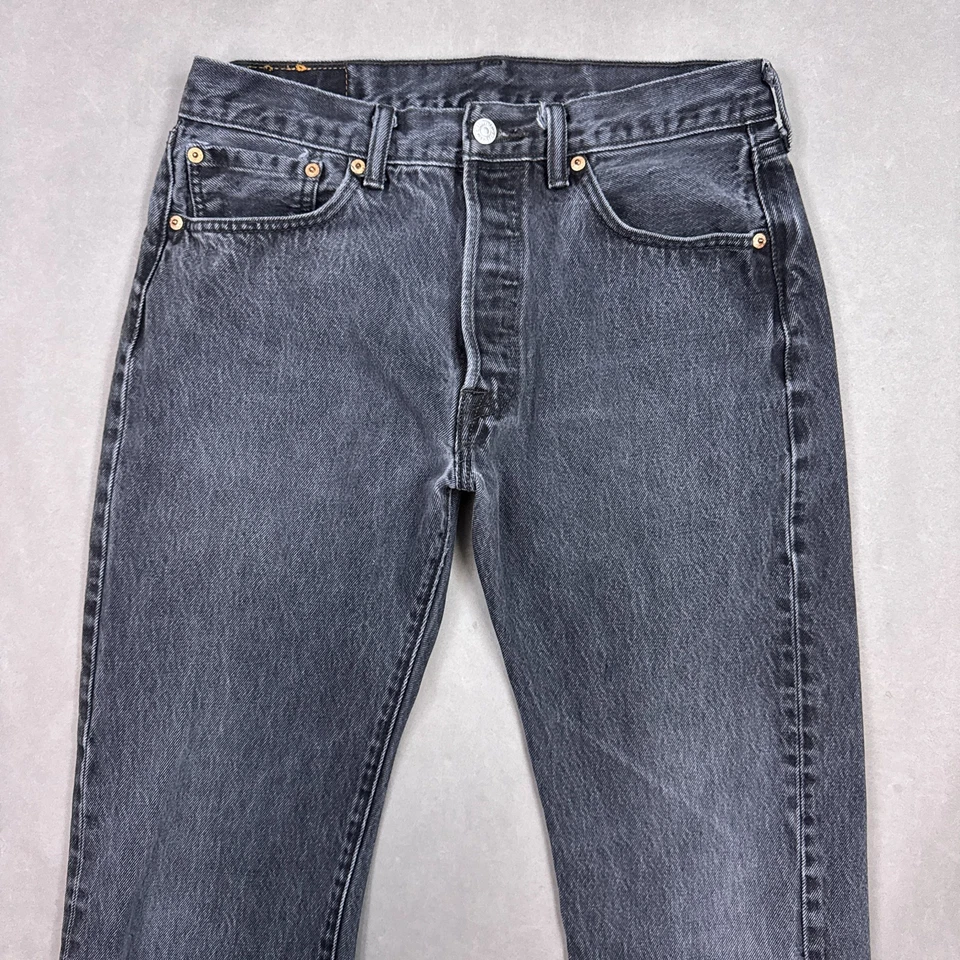 Levis 501 Jeans Men 32x29 Black Denim Pants Faded Button Fly Workwear (Tag33x30) - Image 3 of 4