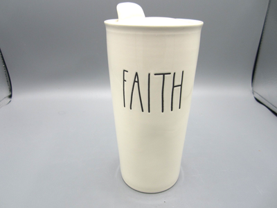 #ad Rae Dunn White Travel Mug quot;Faithquot; Ceramic Lid Tea Coffee Mug 12 oz 172 $20.99